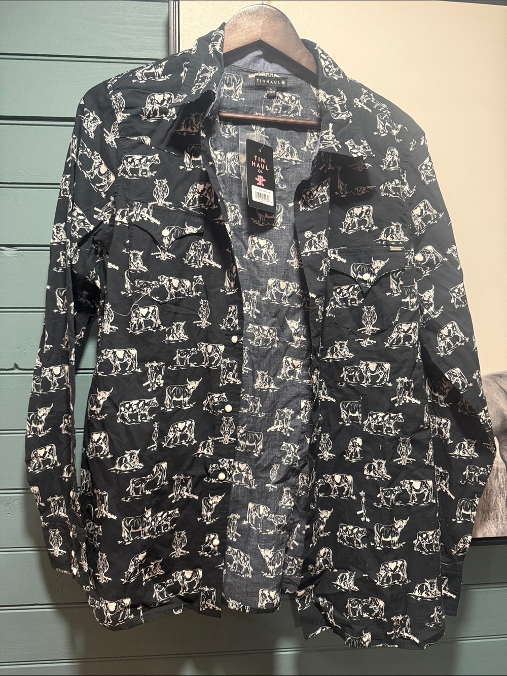 Tin Haul Black Cow Print Western Shirt